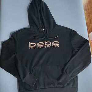 Bebe Sport Black Rose Gold Sequin Hoodie Size Small Thumb Holes